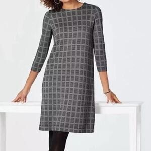 J Jill Wearever Collection Womens Black Windowpane Plaid Dress Sz M | Minimalist